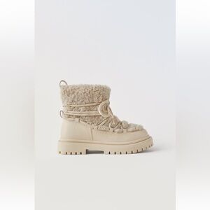 Zara Beige Shearling-Trim Kids Boot